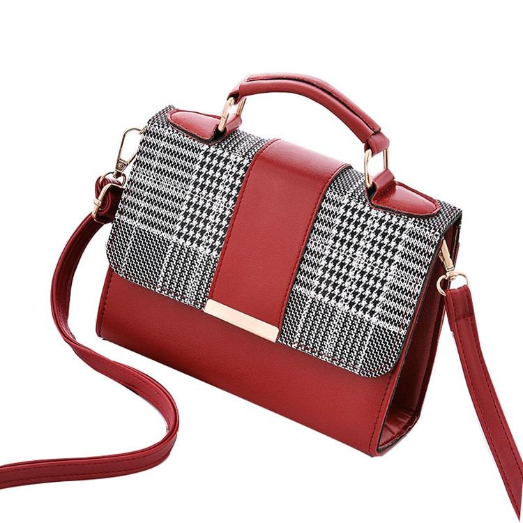 Color Block Pu Houndstooth Firkantetaske