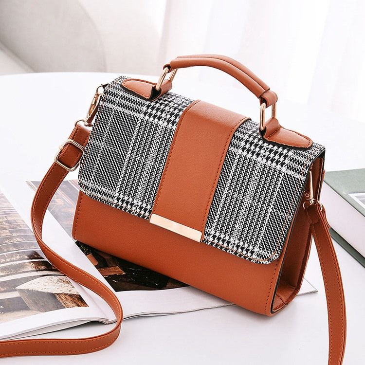 Color Block Pu Houndstooth Firkantetaske