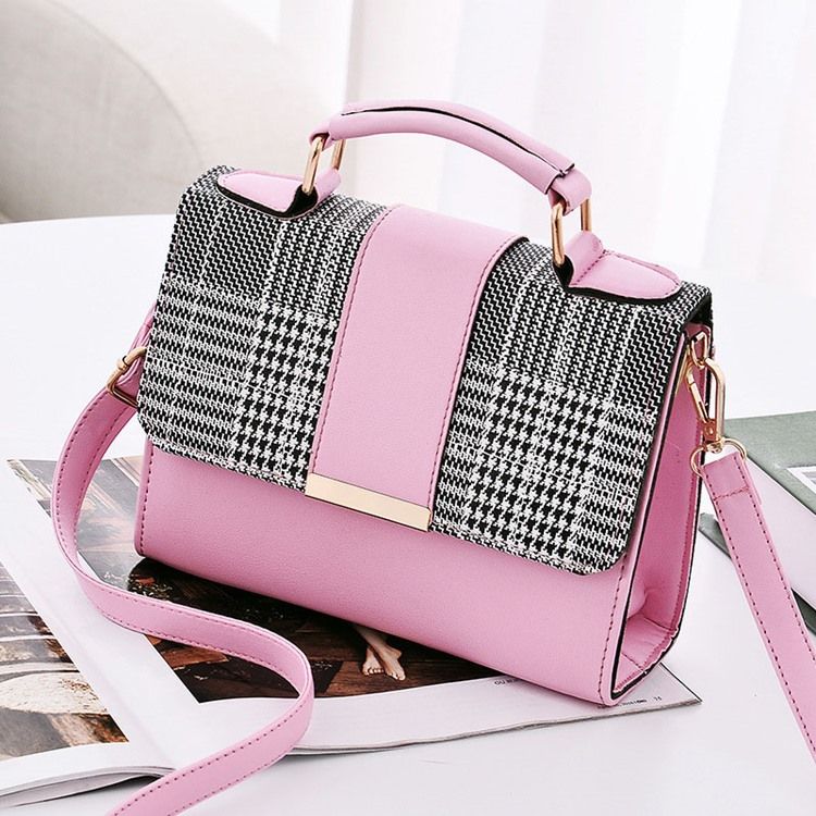 Color Block Pu Houndstooth Firkantetaske