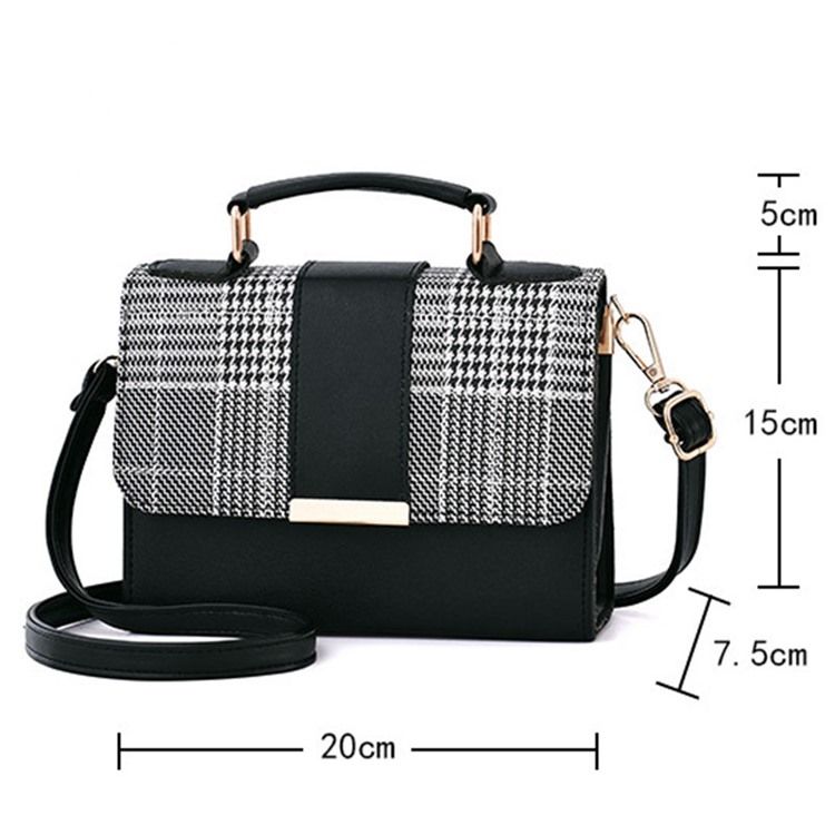 Color Block Pu Houndstooth Firkantetaske