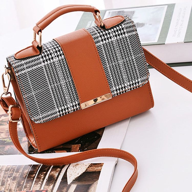 Color Block Pu Houndstooth Firkantetaske