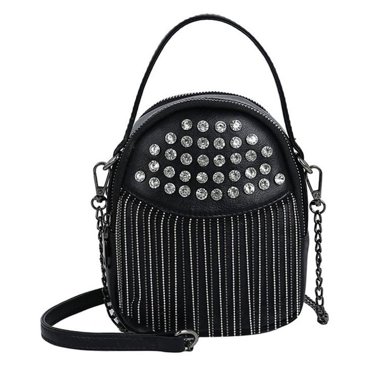 Pu P Rhinestone Tønde-formede Stoftasker