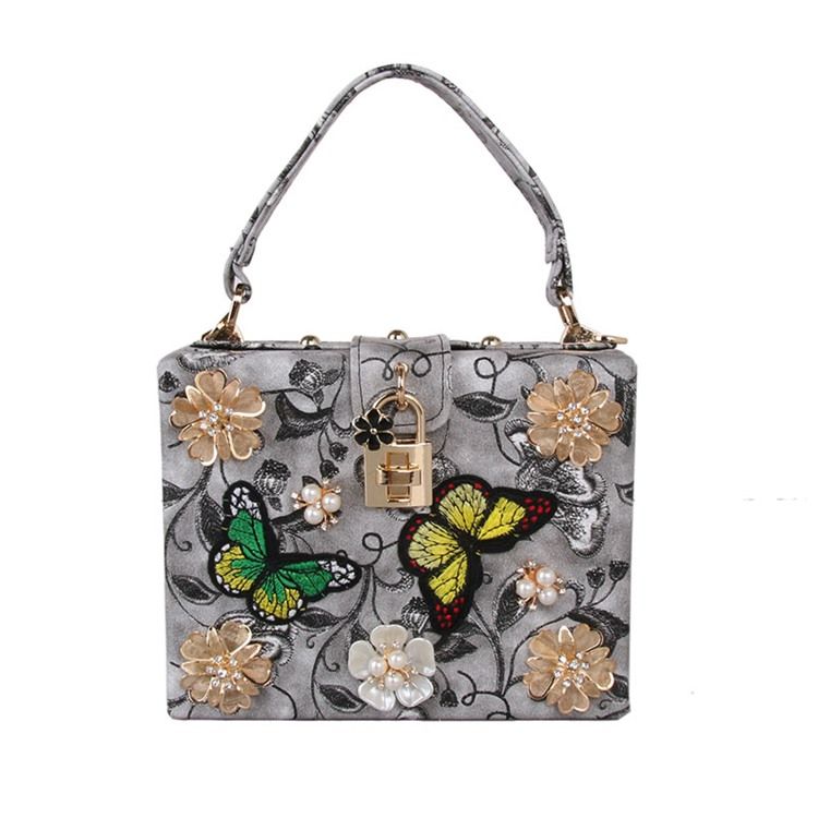 Stilfuld 3d Floral Broderi Beaded Håndtaske