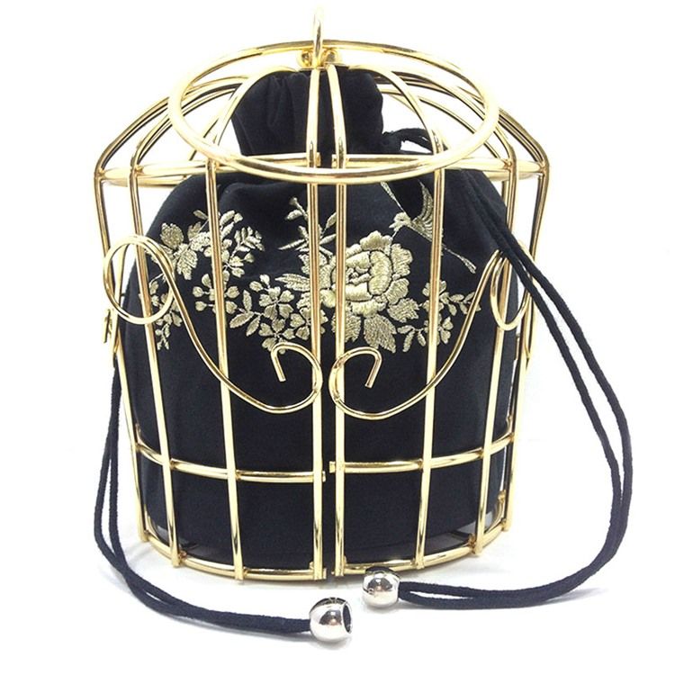 Vogue Metal Cage Broderi Crossbody Taske