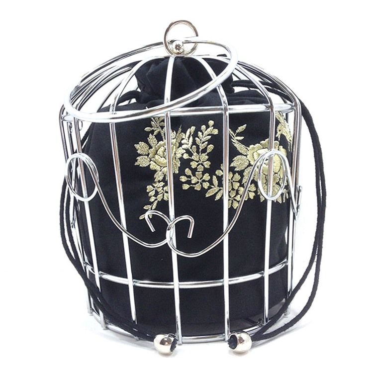 Vogue Metal Cage Broderi Crossbody Taske