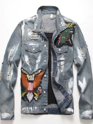 Appliques Letter Revers Single-breasted Straight Men's Jacket