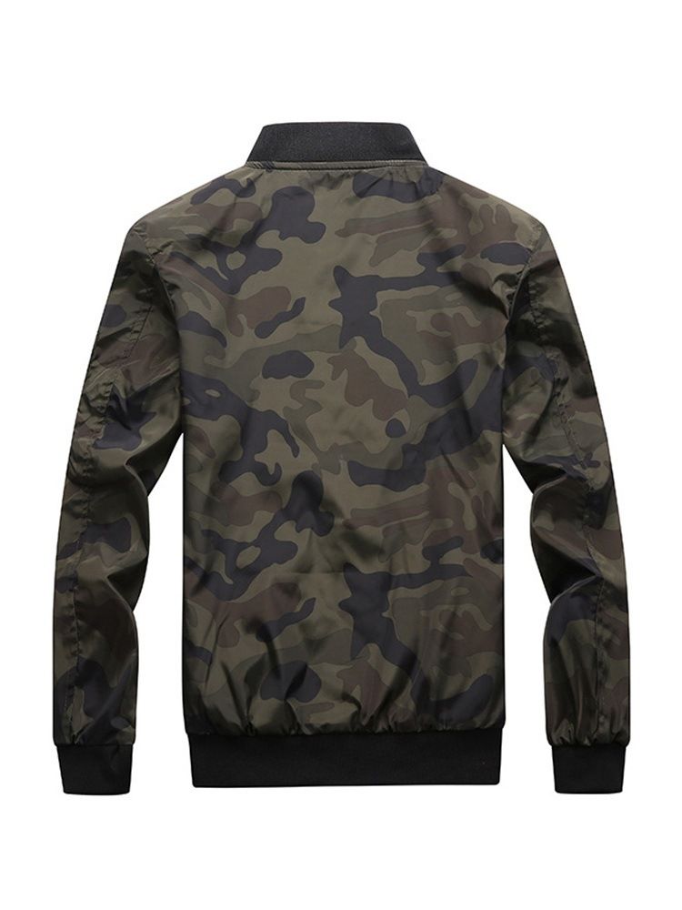 Camouflage Printed Stand Collar Herrejakke