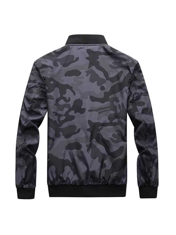 Camouflage Printed Stand Collar Herrejakke