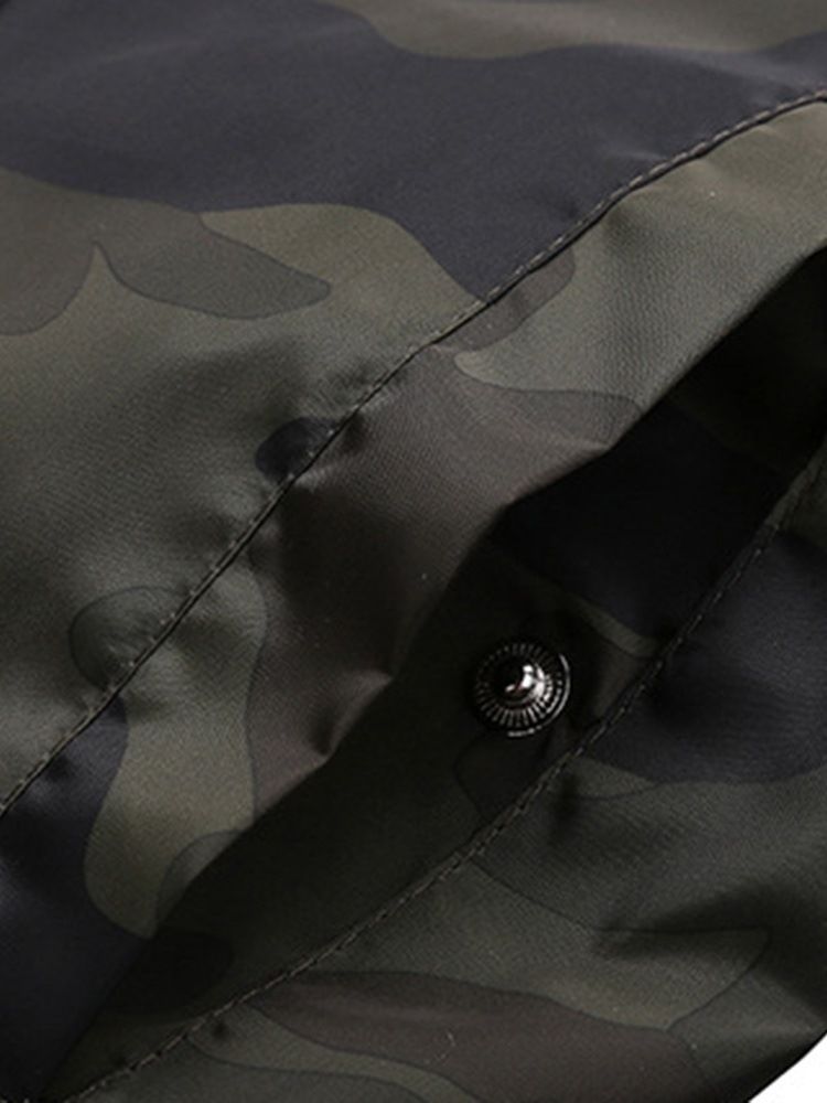 Camouflage Printed Stand Collar Herrejakke