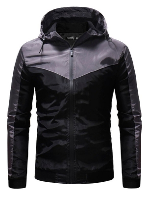 Color Block Hooded Thick Zipper Casual Herrejakke