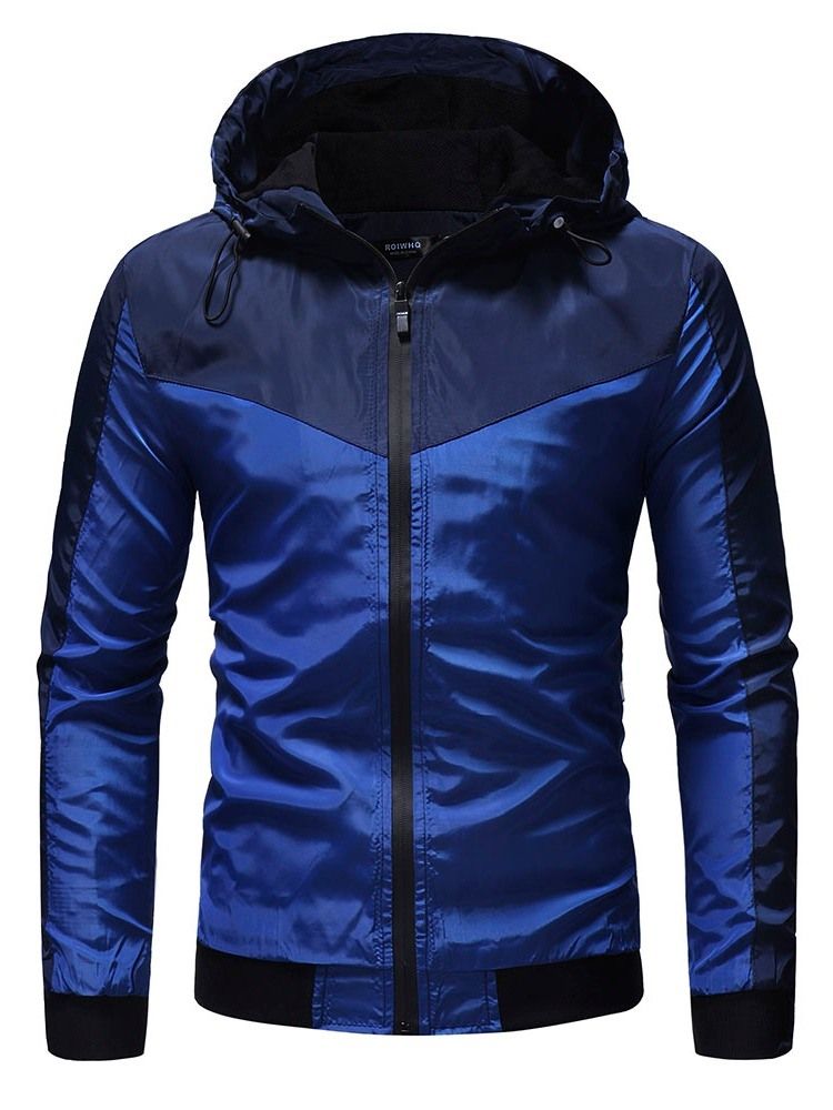 Color Block Hooded Thick Zipper Casual Herrejakke