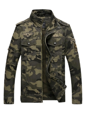 Cotton Blends Camouflage Stand Collar Zip Herrejakke