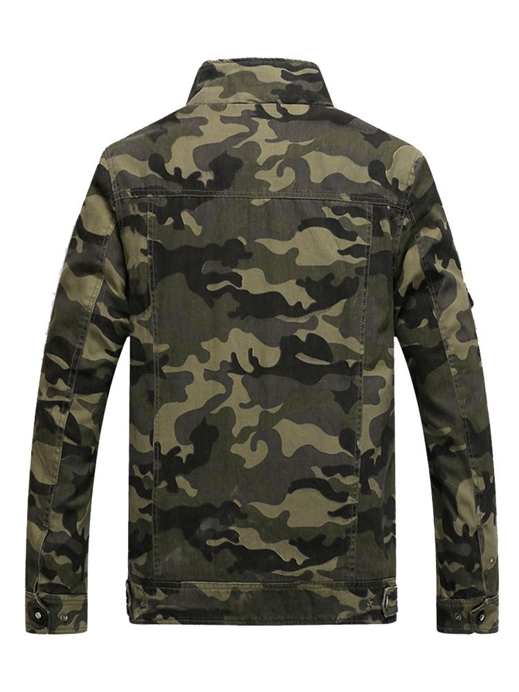 Cotton Blends Camouflage Stand Collar Zip Herrejakke