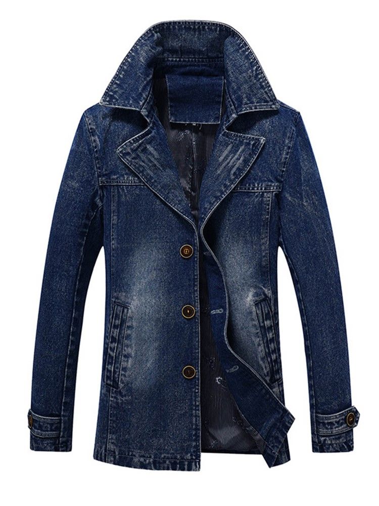 Denim Lapel Slim Mænds Trenchcoat