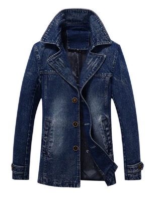 Denim Lapel Slim Mænds Trenchcoat