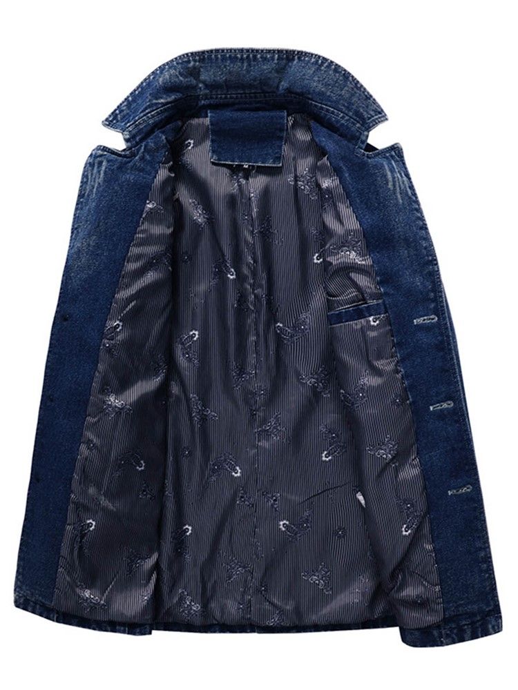 Denim Lapel Slim Mænds Trenchcoat