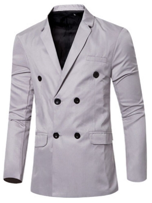 Ensfarvet Dobbelt-breasted Mænds Casual Blazer