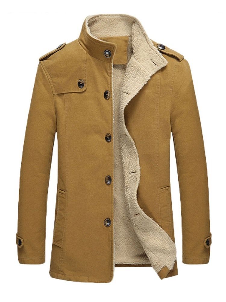 Fleece Plain Stand Krave Vinter Single-breasted Jacket