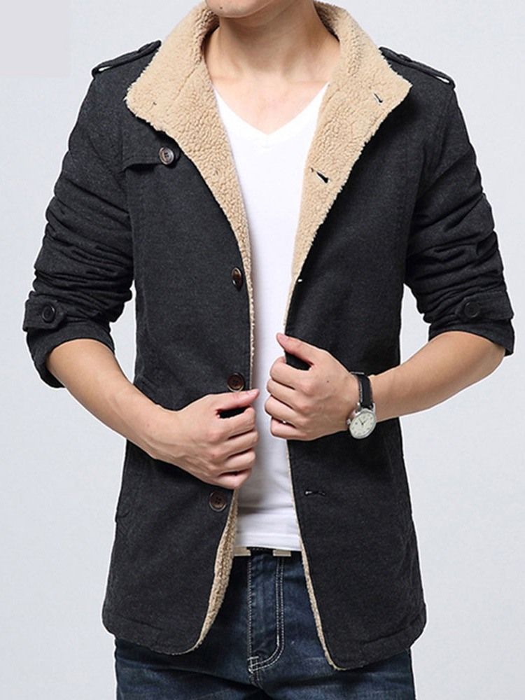 Fleece Plain Stand Krave Vinter Single-breasted Jacket