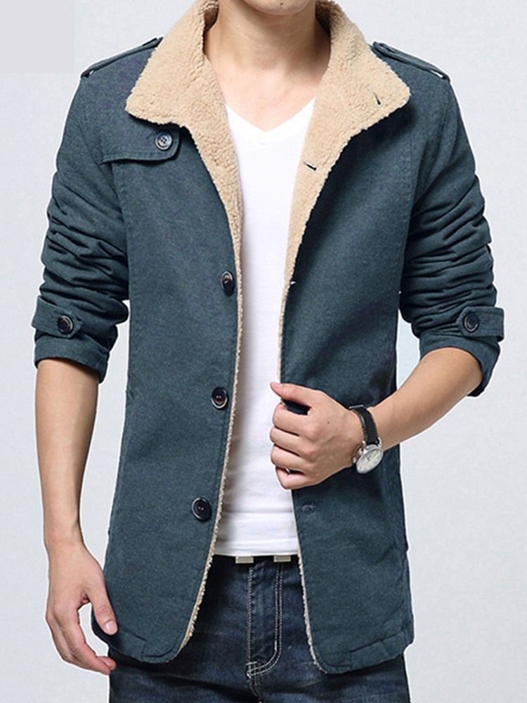 Fleece Plain Stand Krave Vinter Single-breasted Jacket