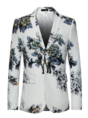 Floral Notched Revers Two Button Vogue White Slim Men's Blazer