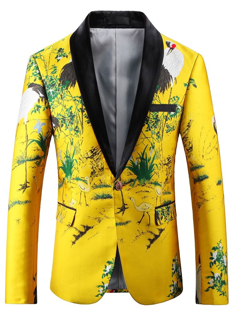 Floral Print Notched Revers Unique Slim Men's Blazer