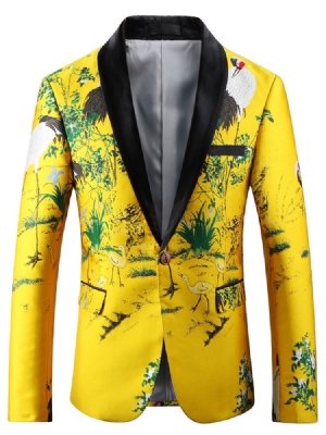 Floral Print Notched Revers Unique Slim Men's Blazer