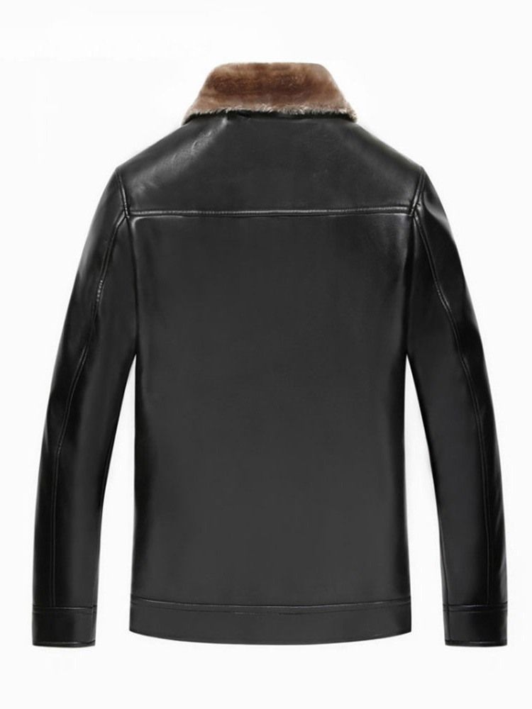 Herre Standard Plain Revers Casual Winter Leather Jacket