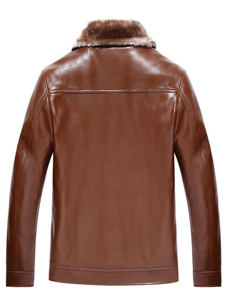 Herre Standard Plain Revers Casual Winter Leather Jacket