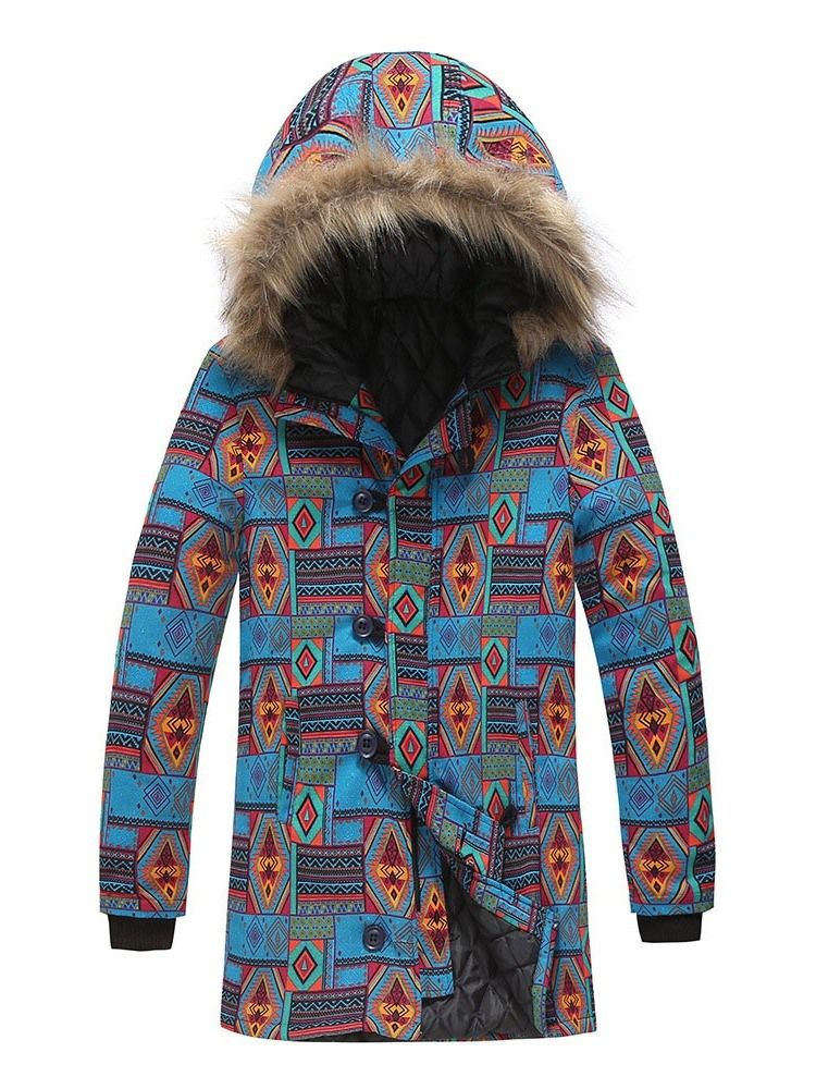 Hooded Color Block Print Europæisk Dunjakke Til Mænd