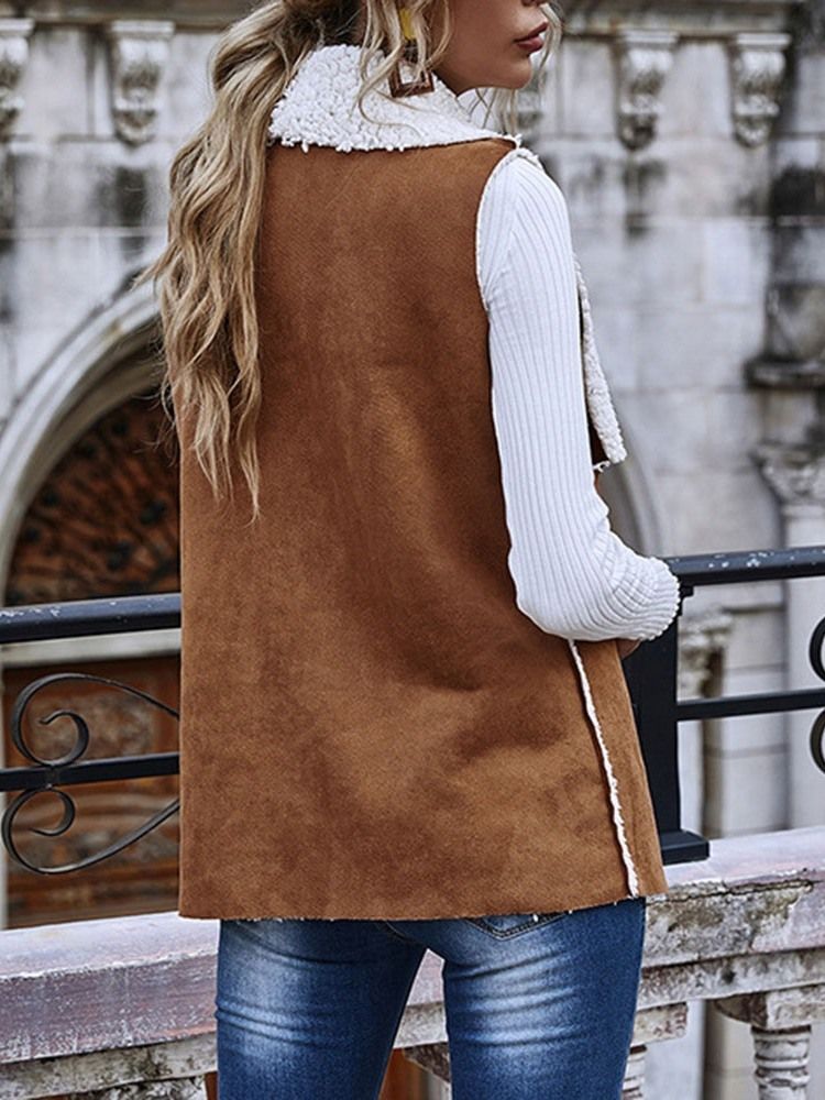 Lapel Plain Mid-length Women's Fall Vest