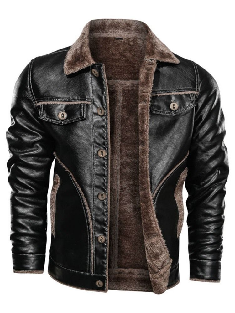 Lapel Standard Patchwork Single-breasted Leather Jacket Til Mænd