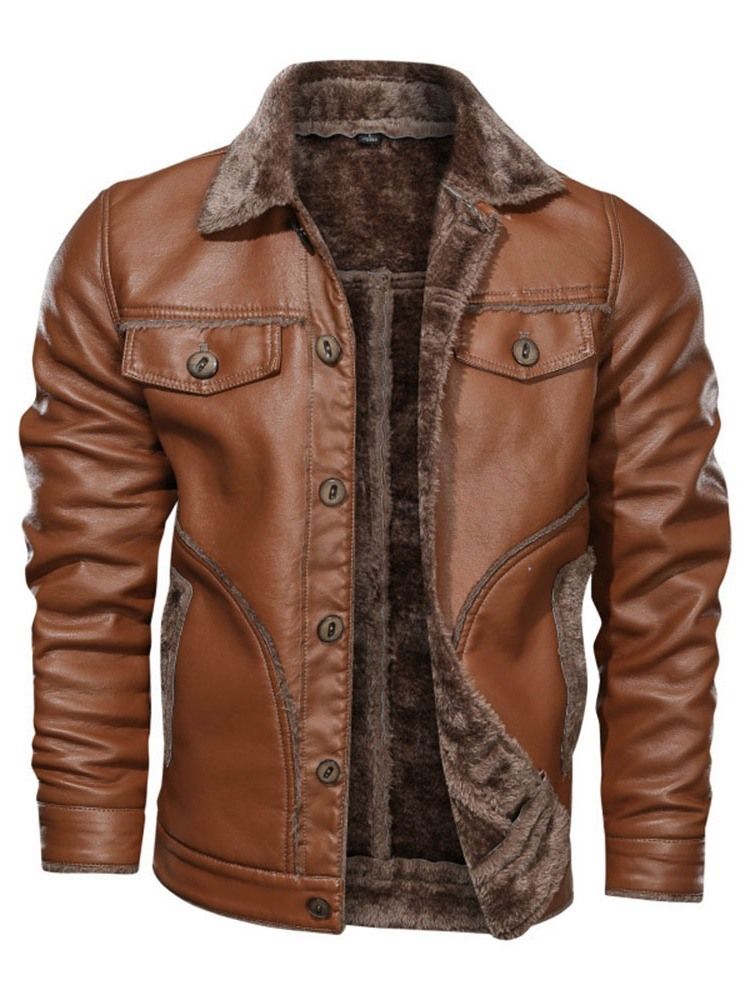 Lapel Standard Patchwork Single-breasted Leather Jacket Til Mænd