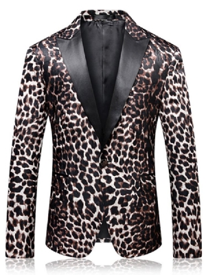 Leopard One Button Herre Notched Revers Slim Fit Blazer Jacket