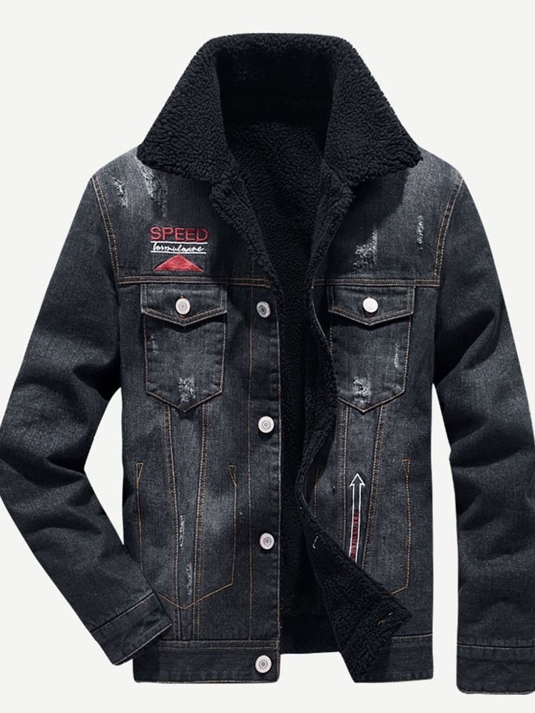 Letter Fleece Revers Winter Casual Men's Jacket