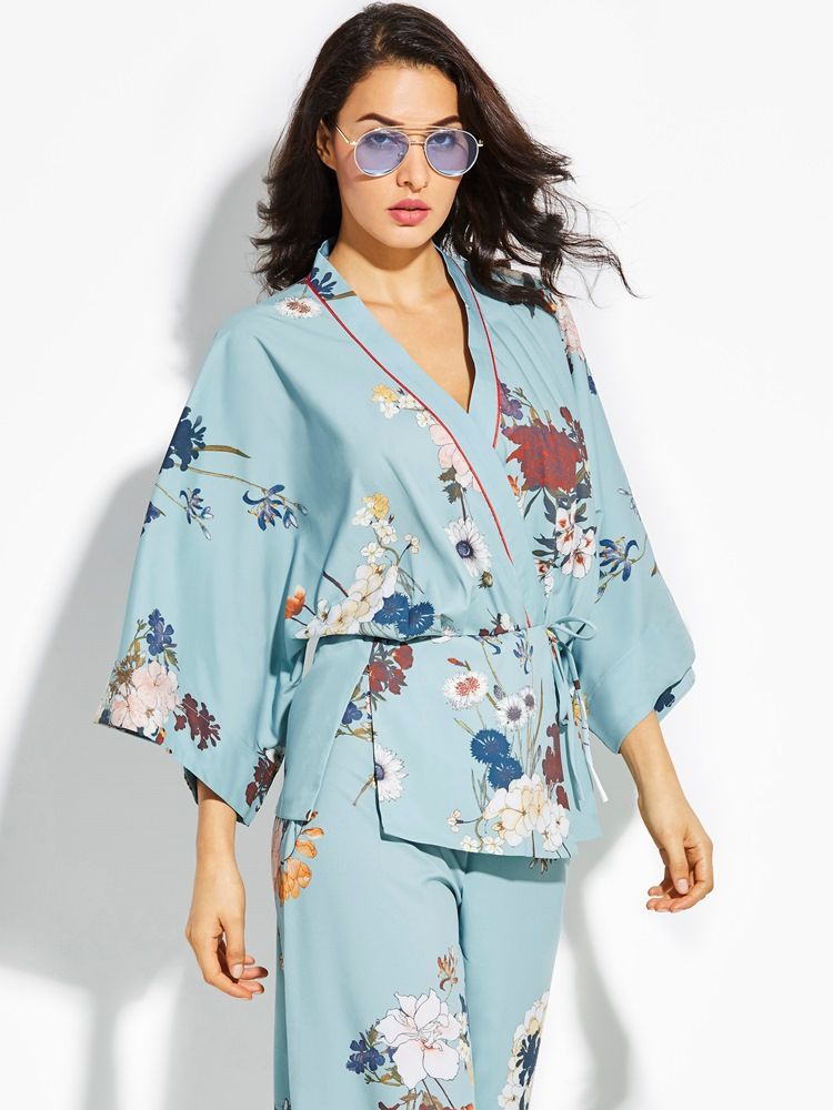 Loose Flower Print Kimono Women's Coat