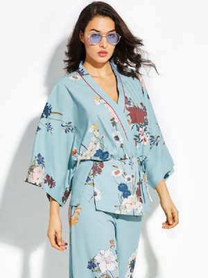 Loose Flower Print Kimono Women's Coat