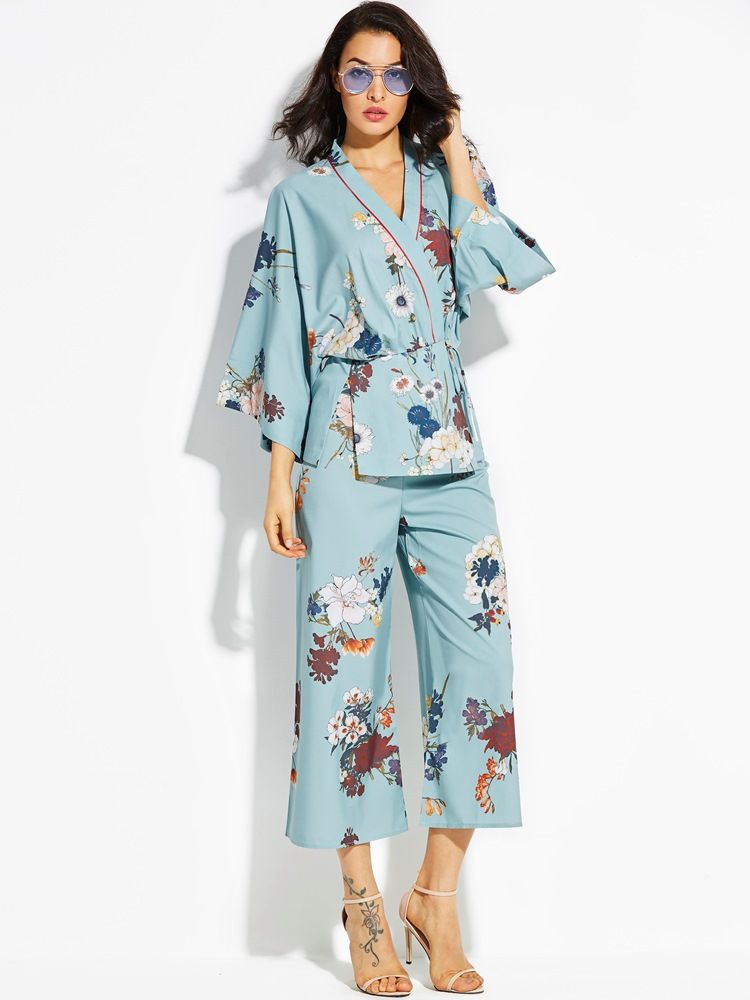 Loose Flower Print Kimono Women's Coat