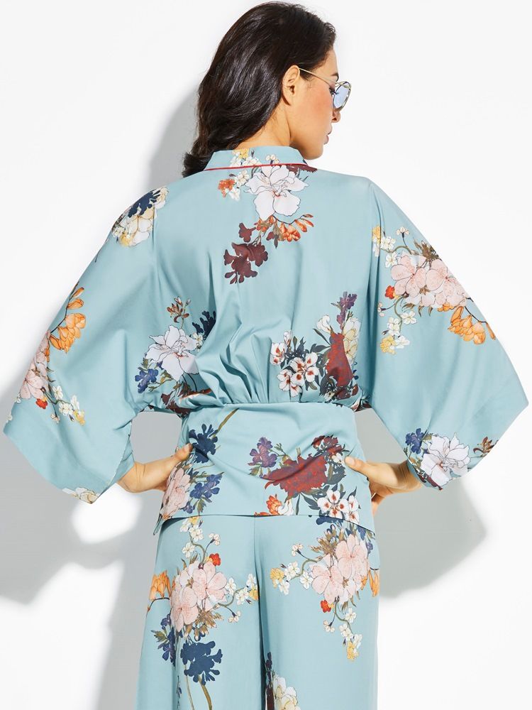 Loose Flower Print Kimono Women's Coat