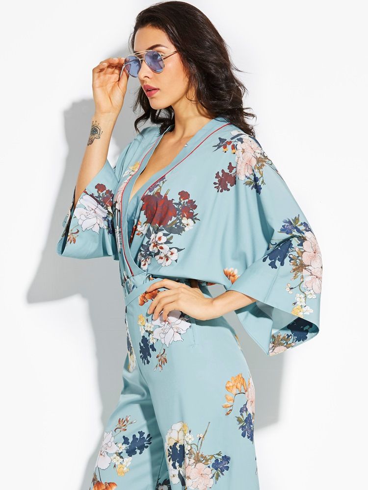 Loose Flower Print Kimono Women's Coat