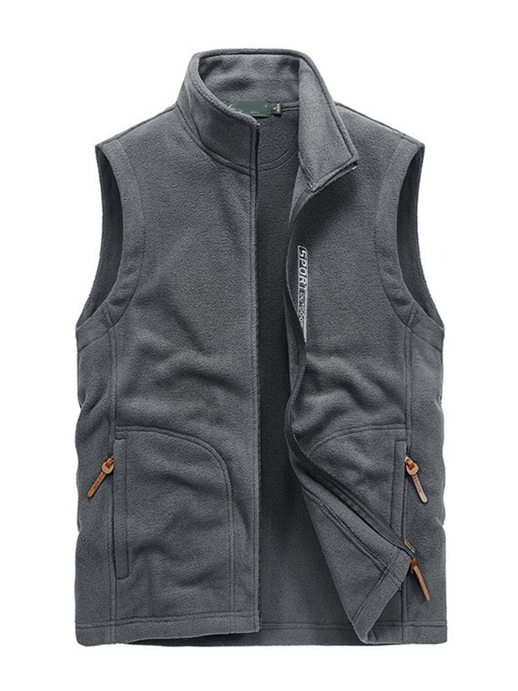 Mænds Letter Stand Collar Lynlås Casual Vest