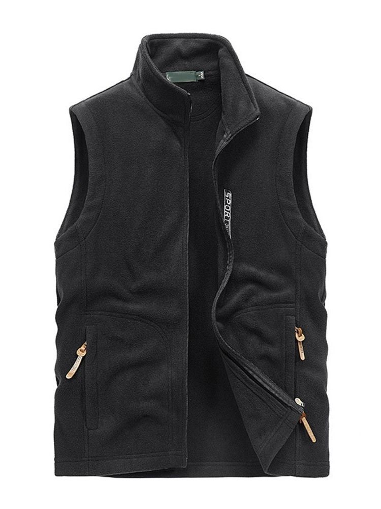 Mænds Letter Stand Collar Lynlås Casual Vest