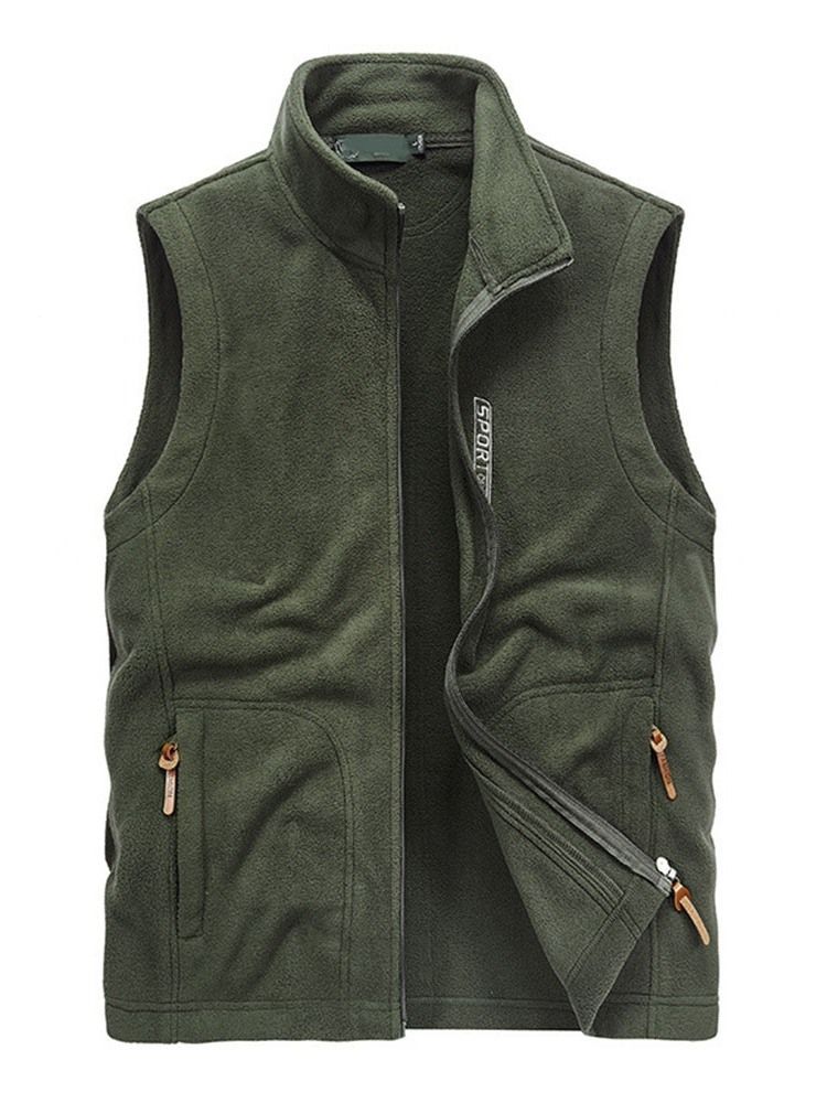 Mænds Letter Stand Collar Lynlås Casual Vest