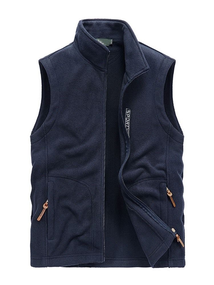 Mænds Letter Stand Collar Lynlås Casual Vest