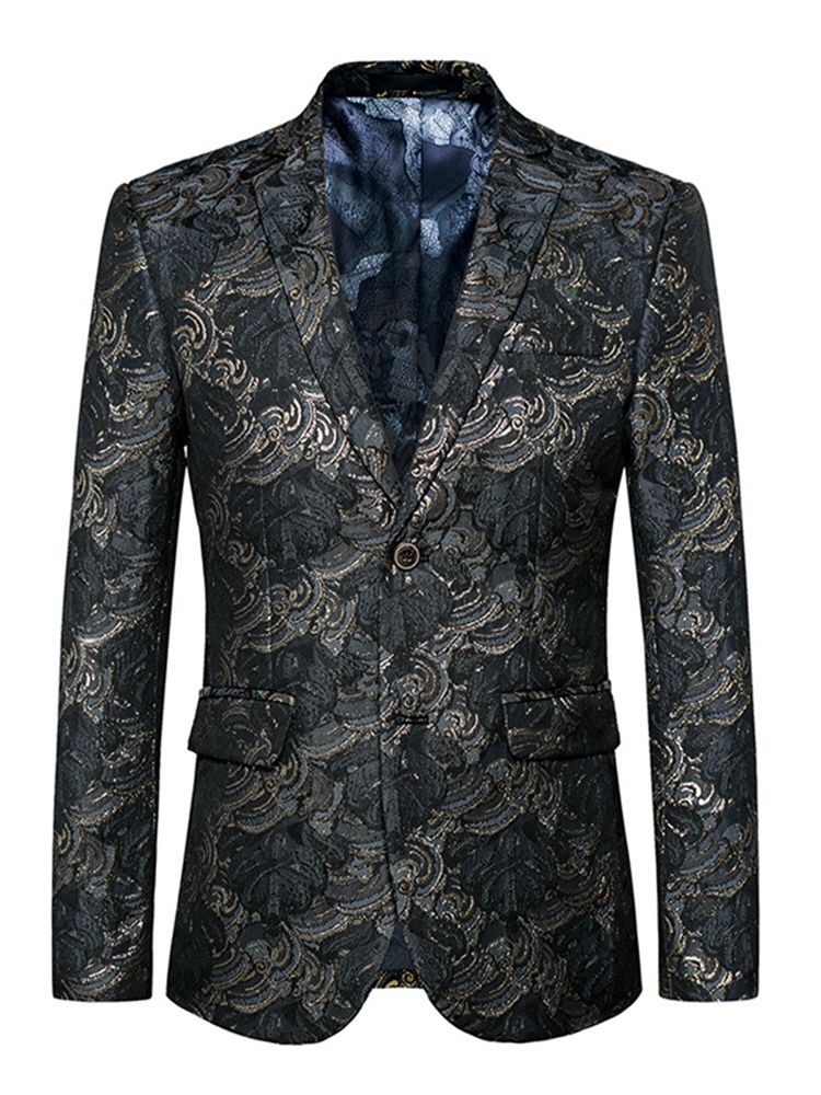 Notched Lapel Jacquard Blazer Til Mænd