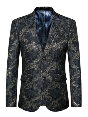 Notched Lapel Jacquard Blazer Til Mænd