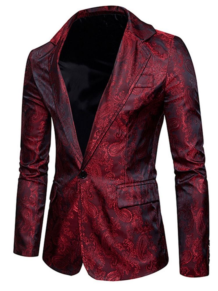 Notched Lapel Slim Fit Pocket Print Blazer Til Mænd