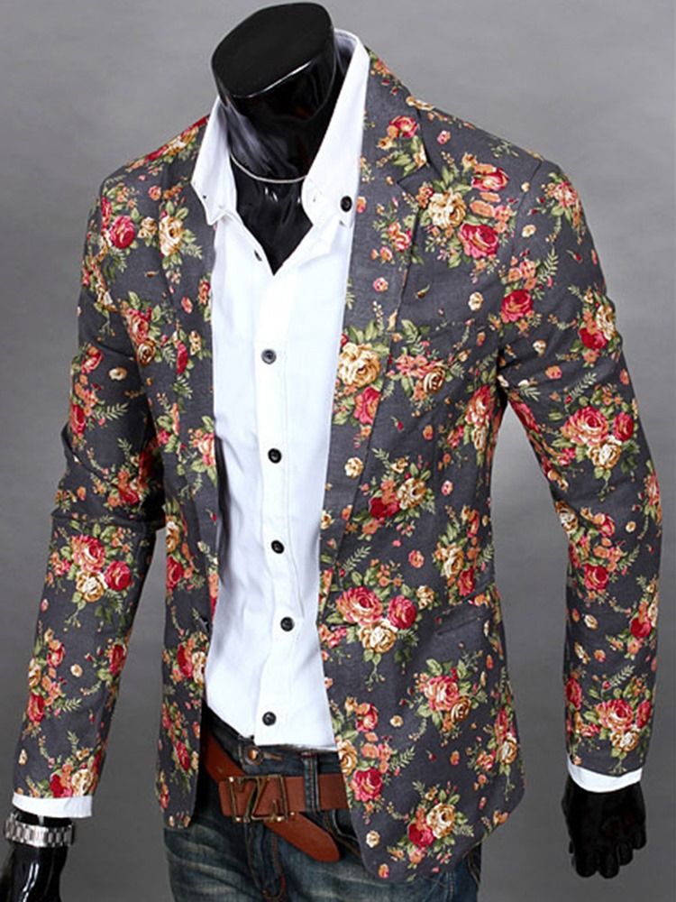 Notched Revers Floral Print Vogue Casual Men's Blazer