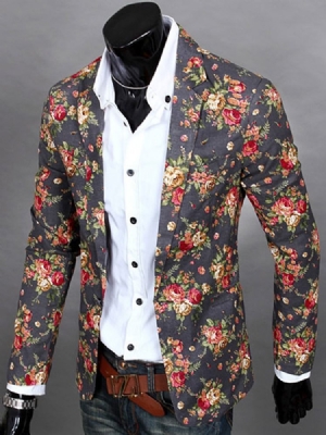 Notched Revers Floral Print Vogue Casual Men's Blazer