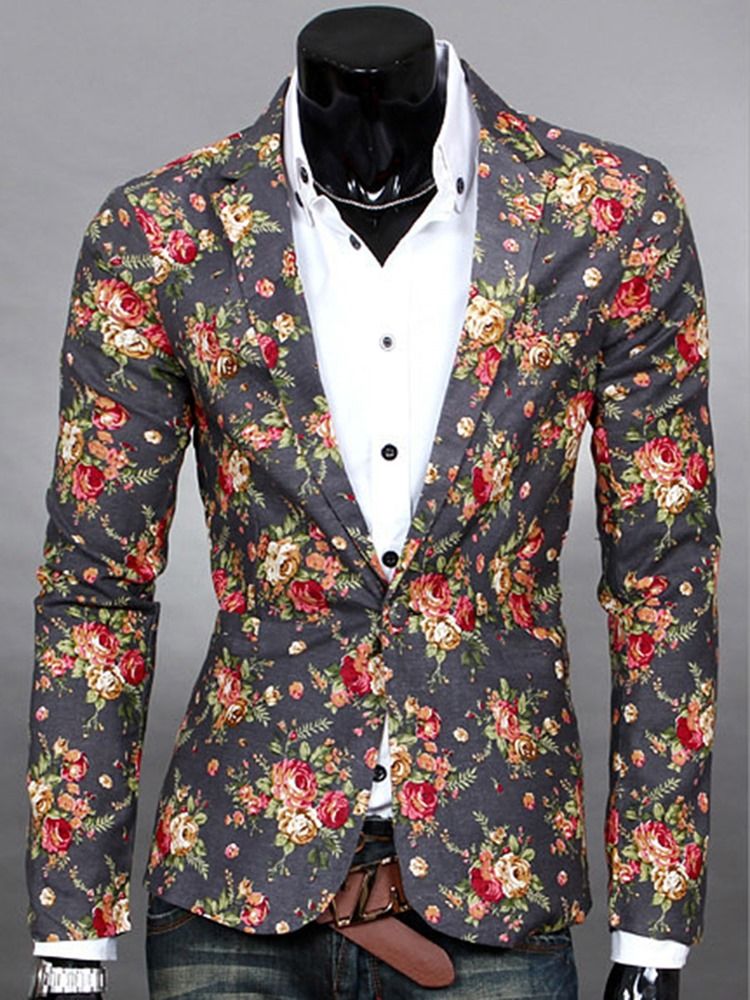 Notched Revers Floral Print Vogue Casual Men's Blazer